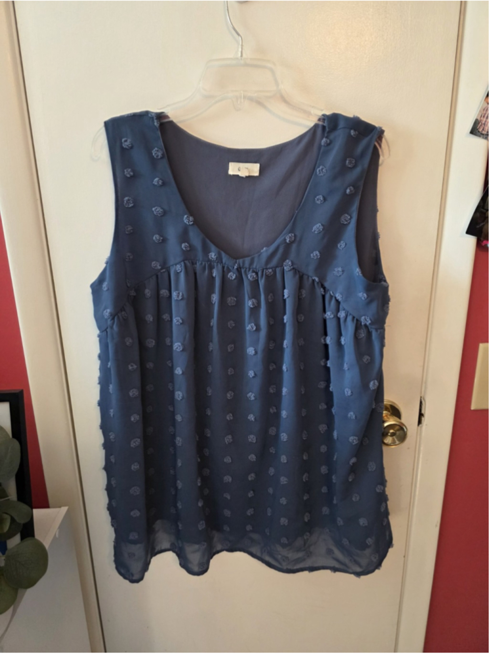Ott Sleeveless Tunic Top Women's Large Blue Layered Sheer Polka Dot